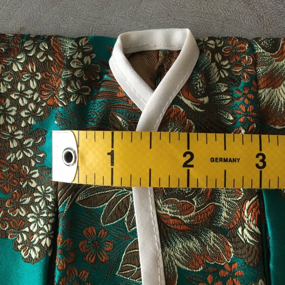 Handmade Green Floral Silk Jacquard Kimono Doll Clothing - Picture 4 of 7